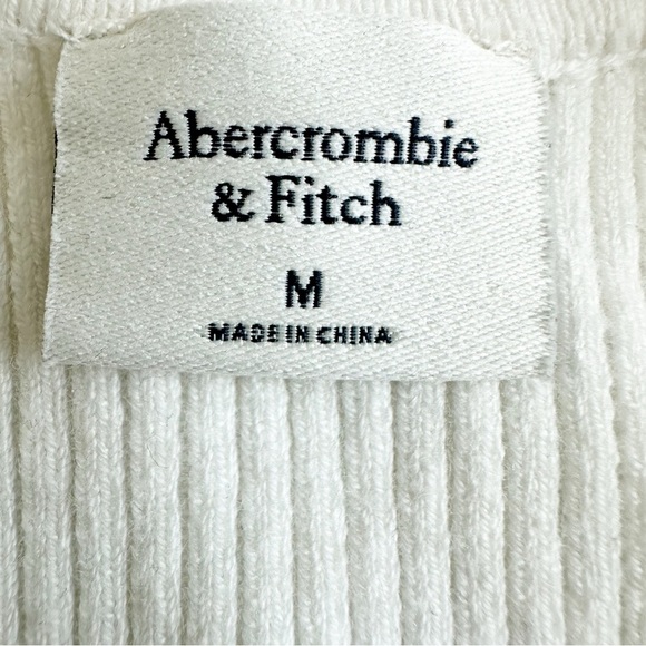 Abercrombie & Fitch Ribbed Knit Cropped Sweater Top White Medium Sweetheart Neck - Picture 5 of 7